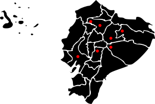 Mapa del Ecuador con Ciudades marcadas.